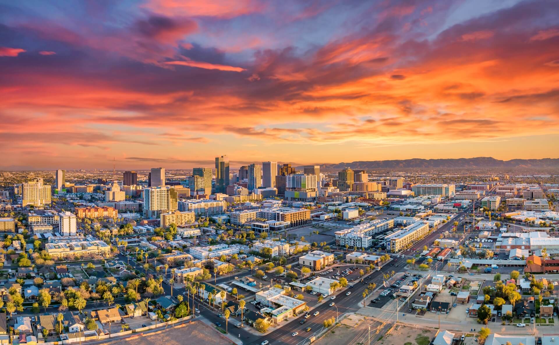Aerial view of the Arizona valley at dusk